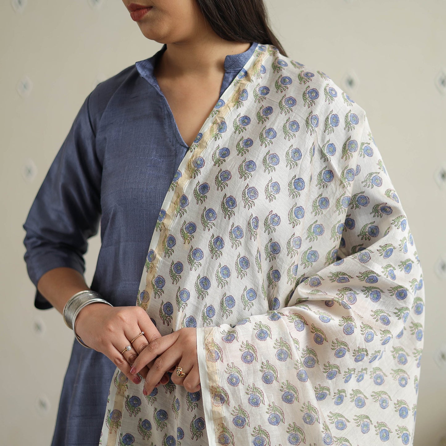 Blue - tussar dupion silk handloom plain kurta set 01