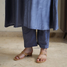 Blue - tussar dupion silk handloom plain kurta set 01