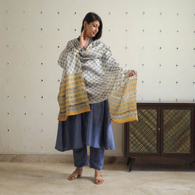 Blue - tussar dupion silk handloom plain kurta set 01