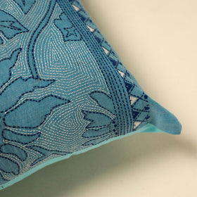 Buy Blue Tussar Silk Bengal Kantha Work Cushion Cover