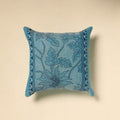 Buy Blue Tussar Silk Bengal Kantha Work Cushion Cover