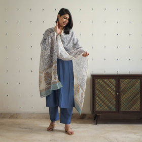  Blue Tussar Silk Cotton Handloom Plain Kurta Set