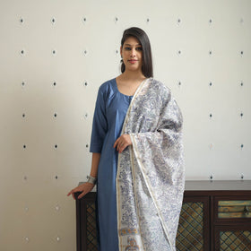  Blue Tussar Silk Cotton Handloom Plain Kurta Set