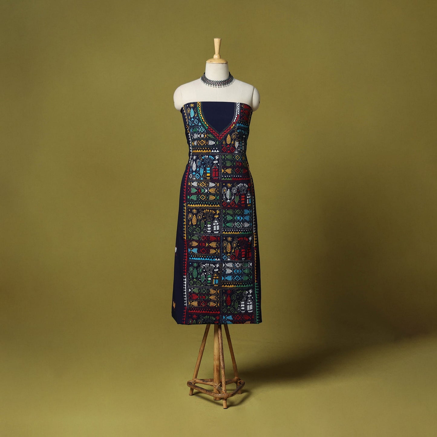 Blue - unstitched cotton bengal kantha handwork kurta