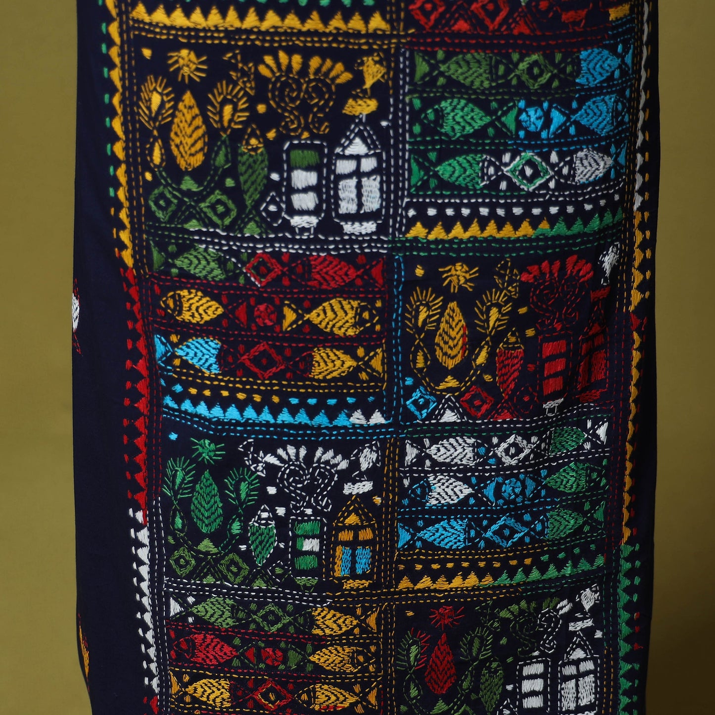 Blue - unstitched cotton bengal kantha handwork kurta