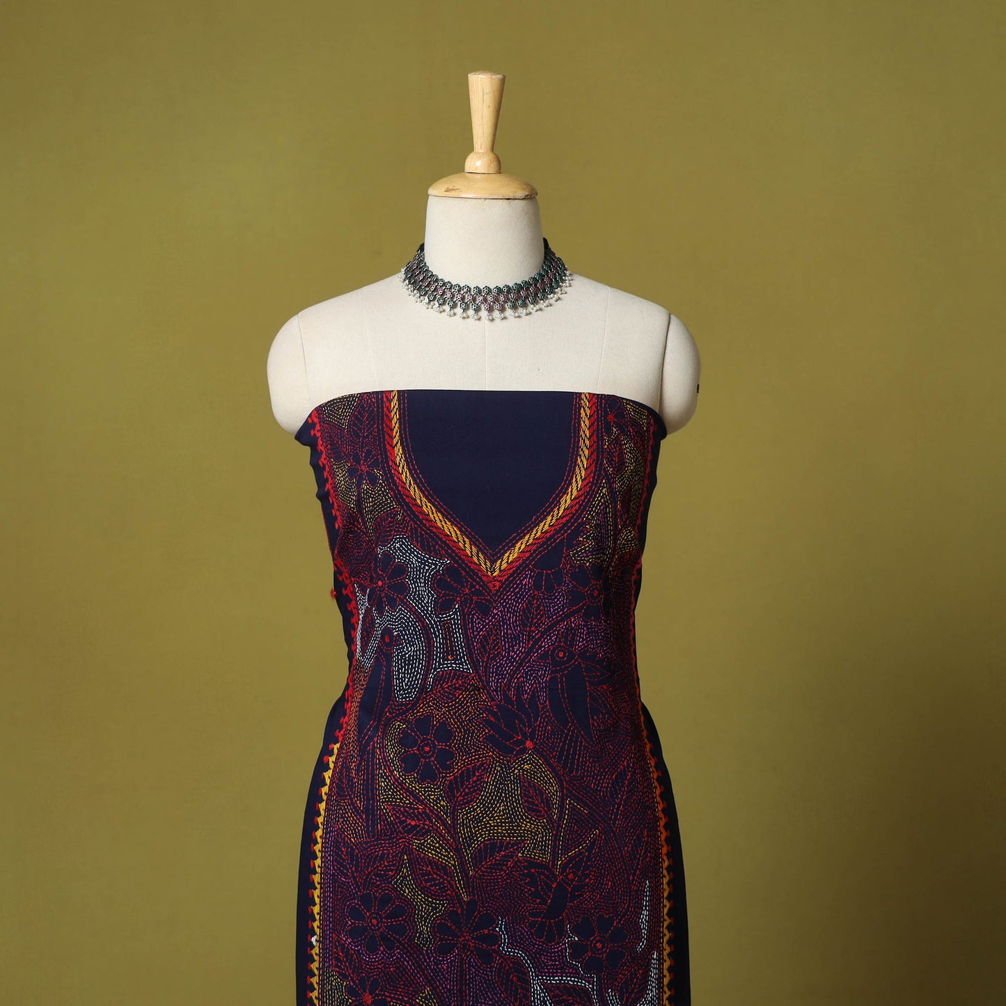 Blue - unstitched cotton bengal kantha handwork kurta