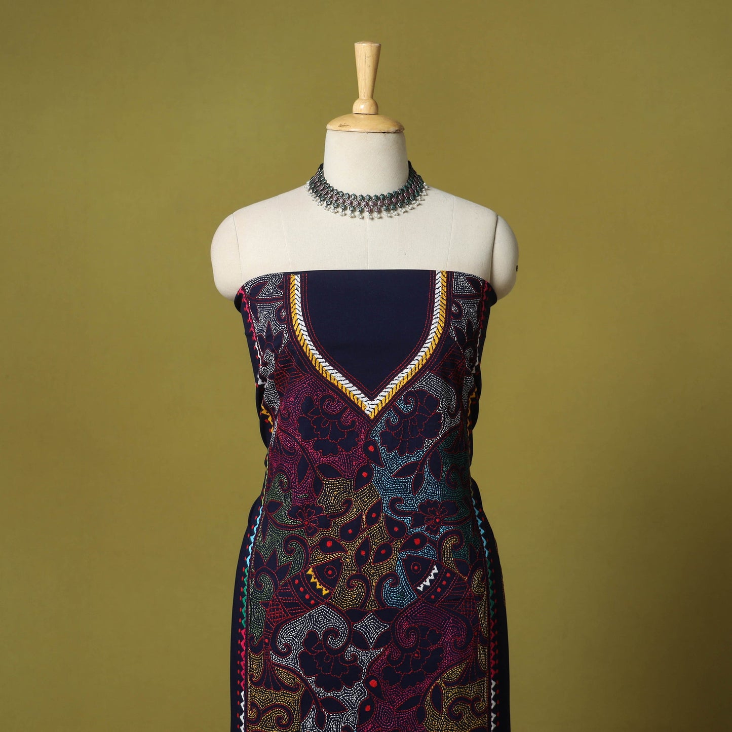 Blue - unstitched cotton bengal kantha handwork kurta