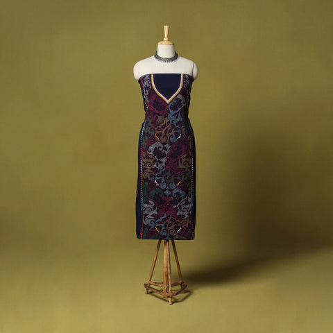 Blue - unstitched cotton bengal kantha handwork kurta