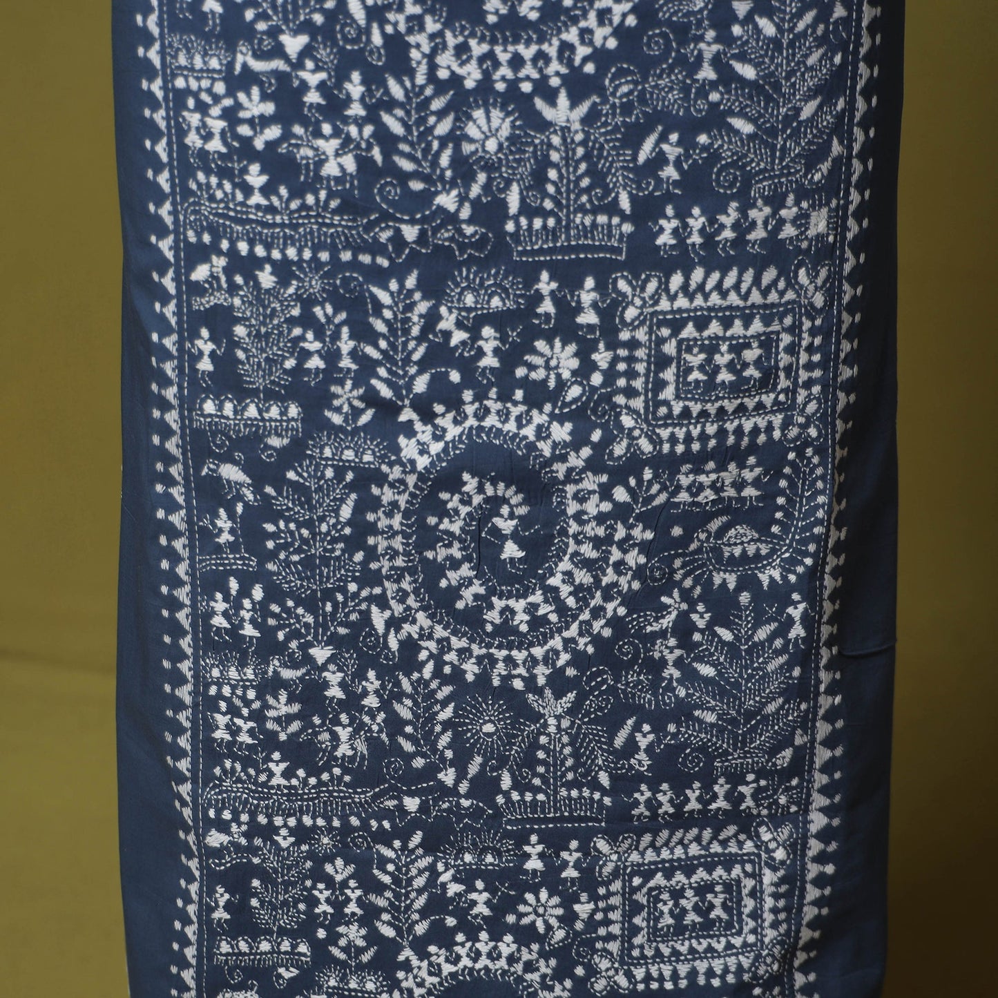 Blue - unstitched cotton bengal kantha handwork kurta