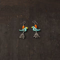 Blue - varisha german silver jhumki earrings with wooden