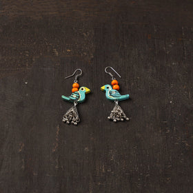 Blue - varisha german silver jhumki earrings with wooden