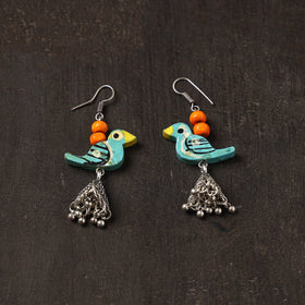 Blue - varisha german silver jhumki earrings with wooden