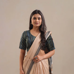 Blue Velvet Natural Dyed Ajrakh Print Blouse Online