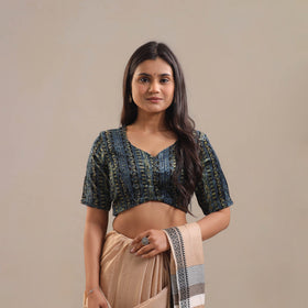 Blue Velvet Natural Dyed Ajrakh Print Blouse Online