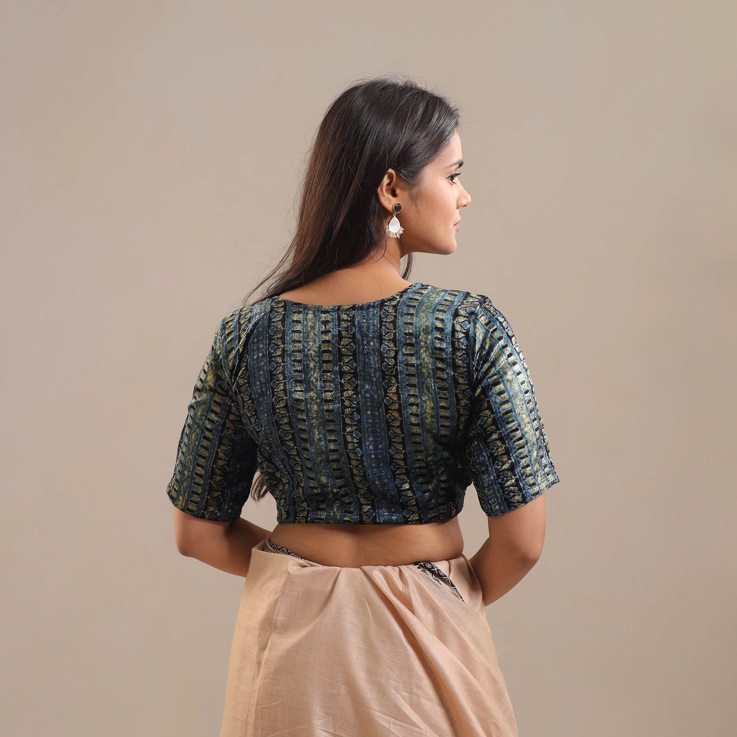 Blue Velvet Natural Dyed Ajrakh Print Blouse Online