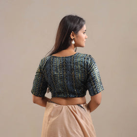 Blue Velvet Natural Dyed Ajrakh Print Blouse Online