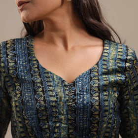 Blue Velvet Natural Dyed Ajrakh Print Blouse Online