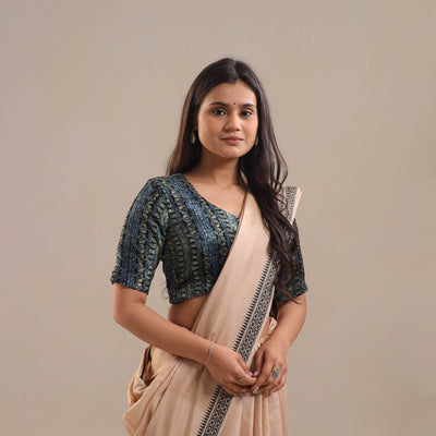 Blue Velvet Natural Dyed Ajrakh Print Blouse Online