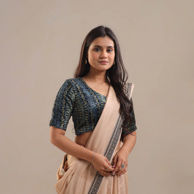 Blue Velvet Natural Dyed Ajrakh Print Blouse Online