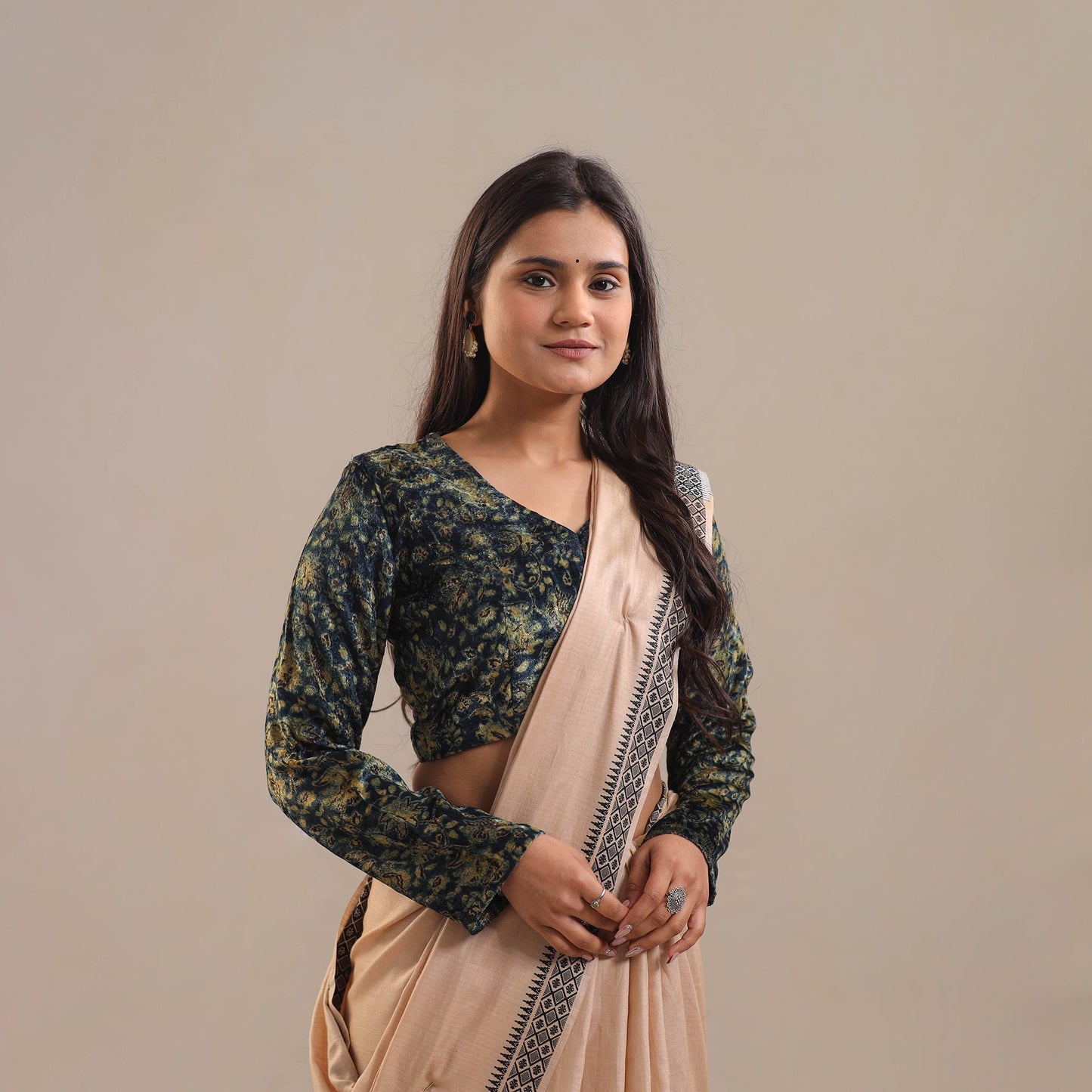 Blue Velvet Natural Dyed Ajrakh Print Blouse 