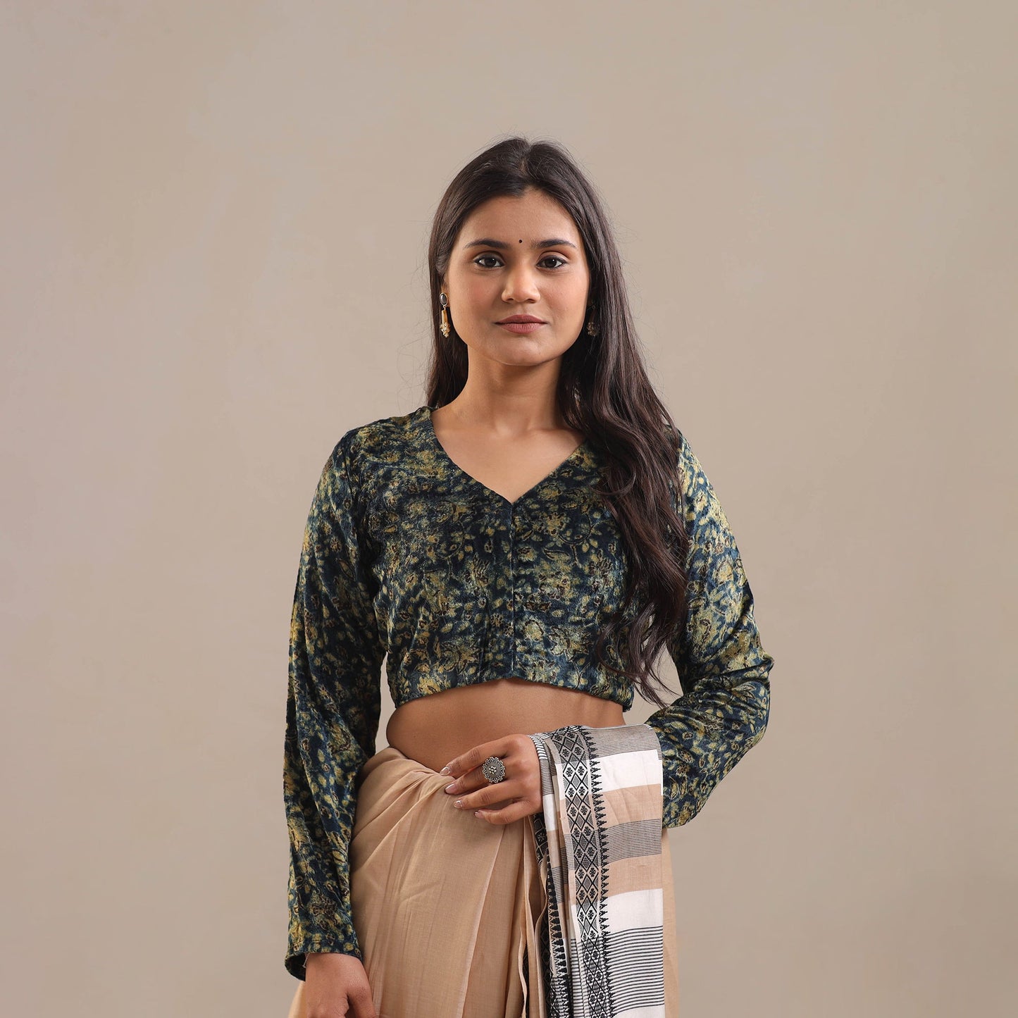 Blue Velvet Natural Dyed Ajrakh Print Blouse 