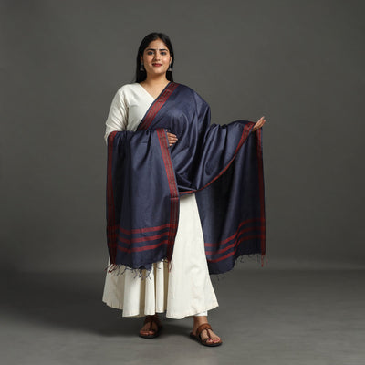 Buy Blue Vidarbha Tussar Cotton Handloom Dobby Border Dupatta