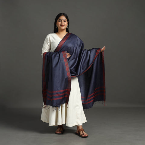 Buy Blue Vidarbha Tussar Cotton Handloom Dobby Border Dupatta