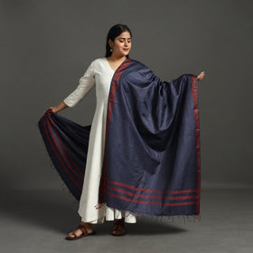 Buy Blue Vidarbha Tussar Cotton Handloom Dobby Border Dupatta
