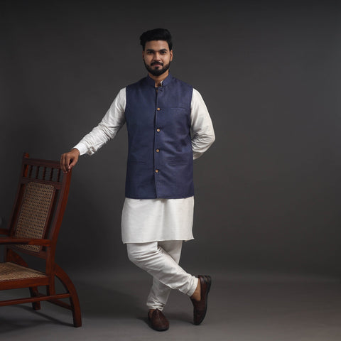 Blue - vidarbha tussar x katia silk handloom nehru jacket