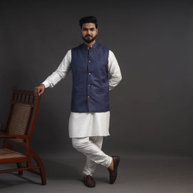 Blue - vidarbha tussar x katia silk handloom nehru jacket