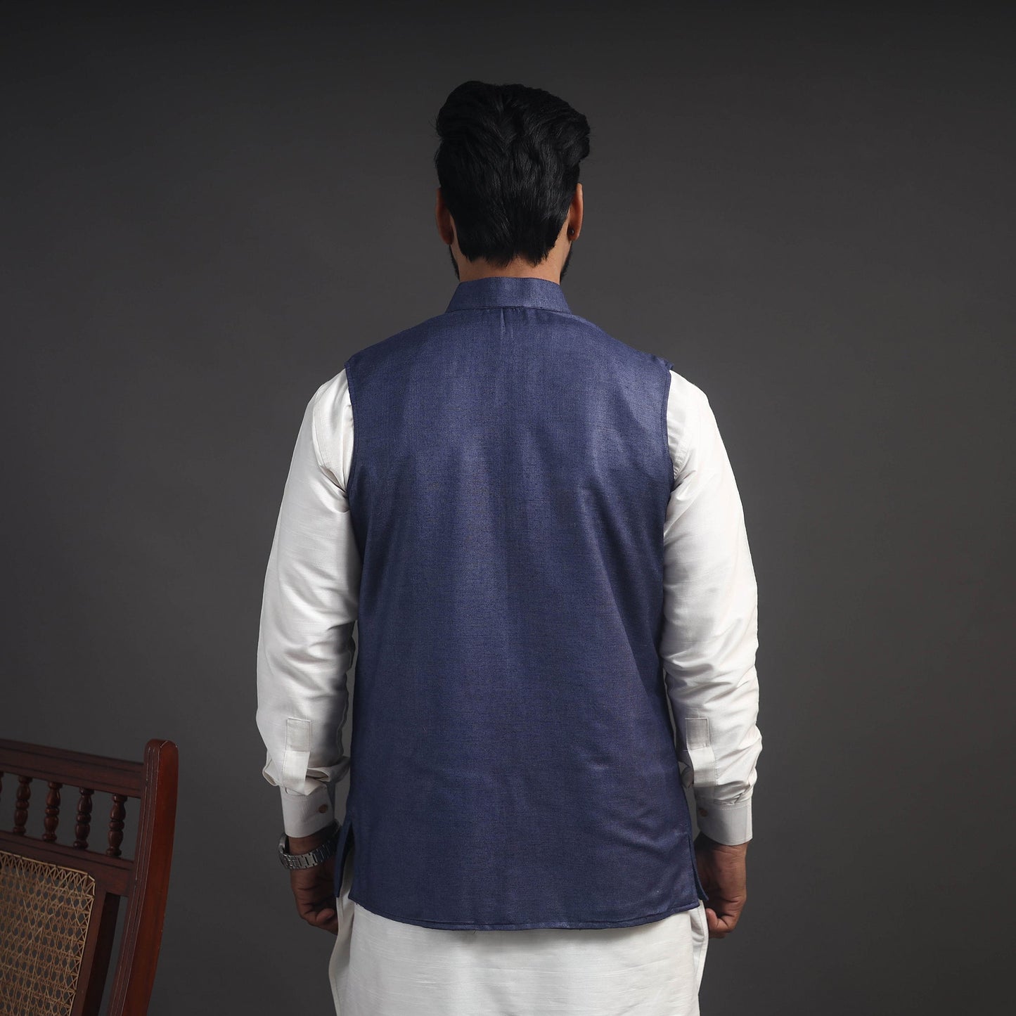 Blue - vidarbha tussar x katia silk handloom nehru jacket