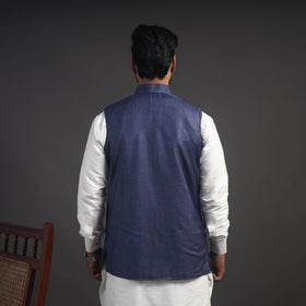 Blue - vidarbha tussar x katia silk handloom nehru jacket
