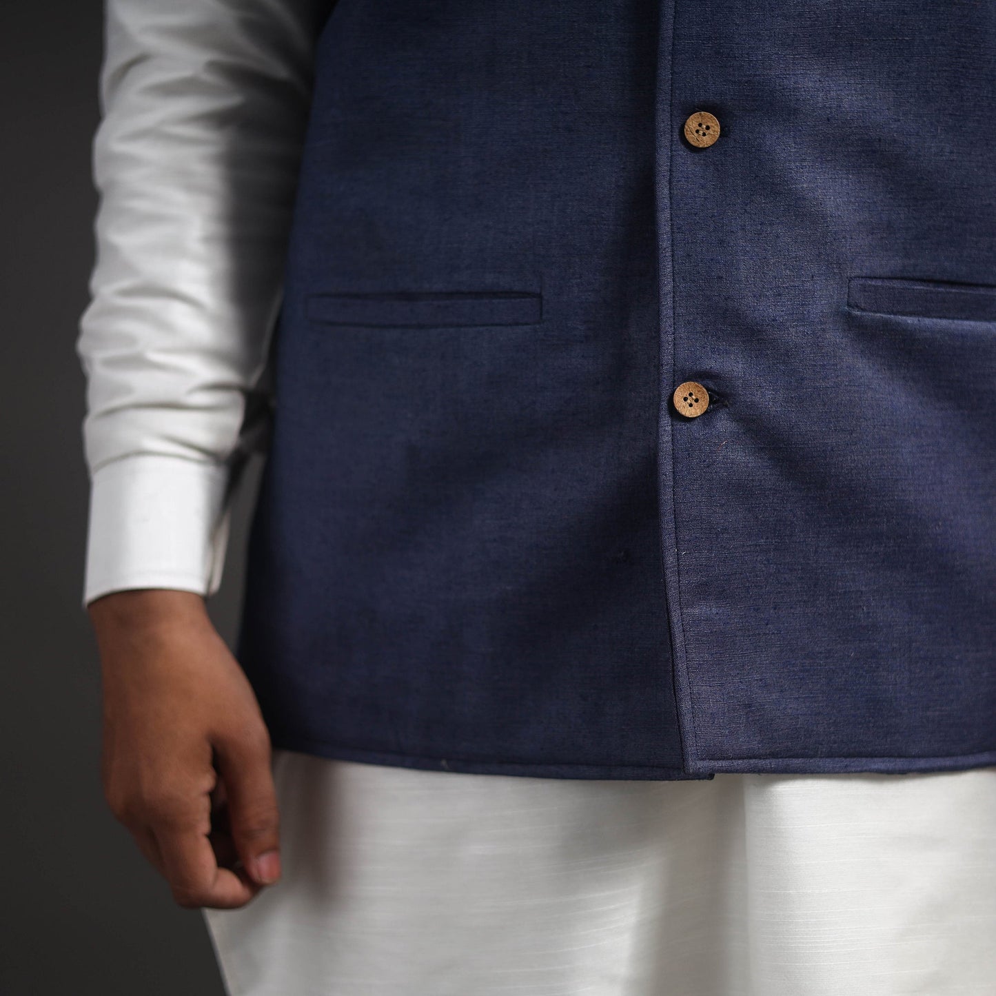 Blue - vidarbha tussar x katia silk handloom nehru jacket