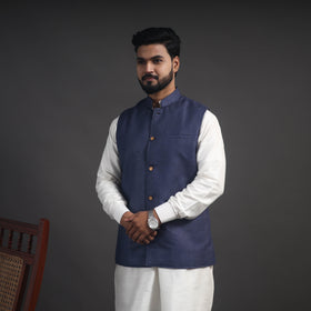 Blue - vidarbha tussar x katia silk handloom nehru jacket