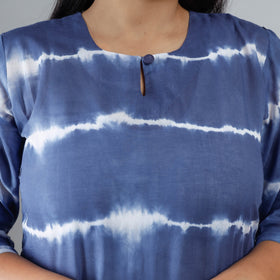Blue & White - Shibori Tie-Dye Mul Cotton Long Kurta
