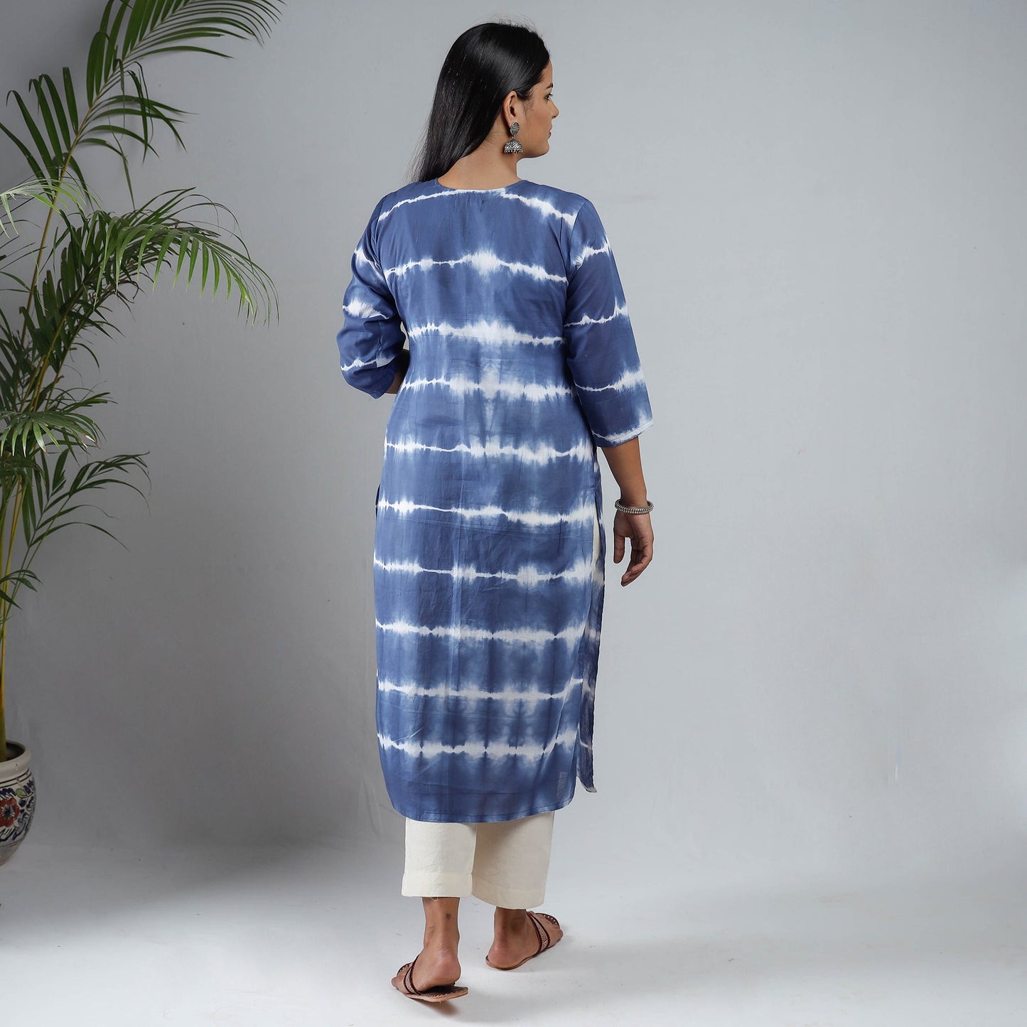 Blue & White - Shibori Tie-Dye Mul Cotton Long Kurta