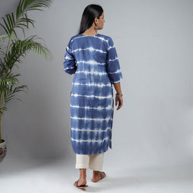 Blue & White - Shibori Tie-Dye Mul Cotton Long Kurta