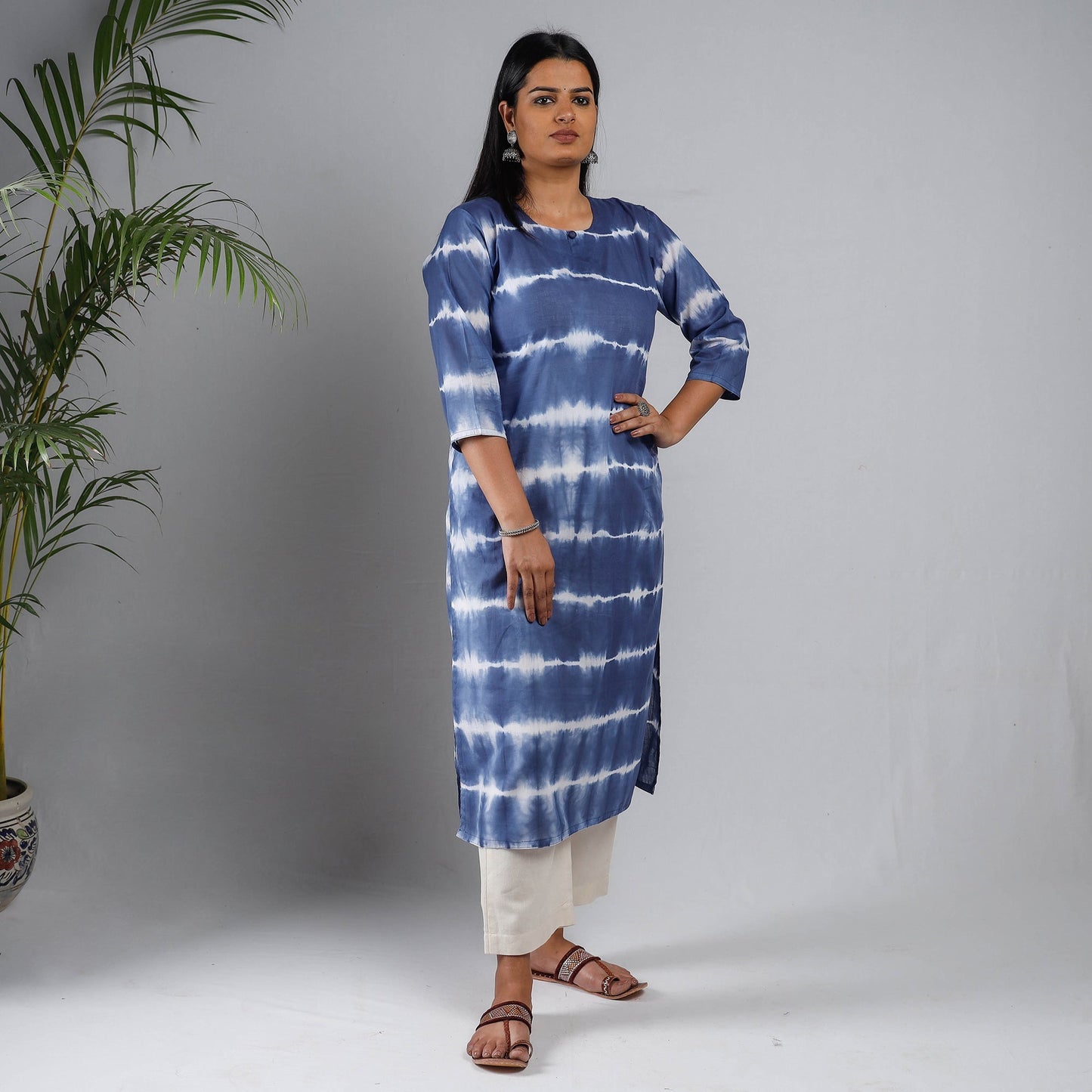 Blue & White - Shibori Tie-Dye Mul Cotton Long Kurta