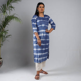 Blue & White - Shibori Tie-Dye Mul Cotton Long Kurta