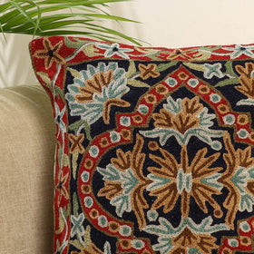 Blue Wool Thread Crewel Embroidery Cushion Cover