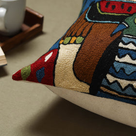 Blue - wool thread crewel hand embroidery cushion cover (16