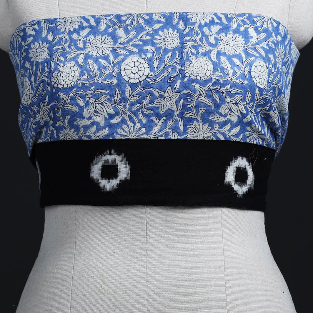 Blue - woollen sanganeri blouse piece 68 - handcrafted