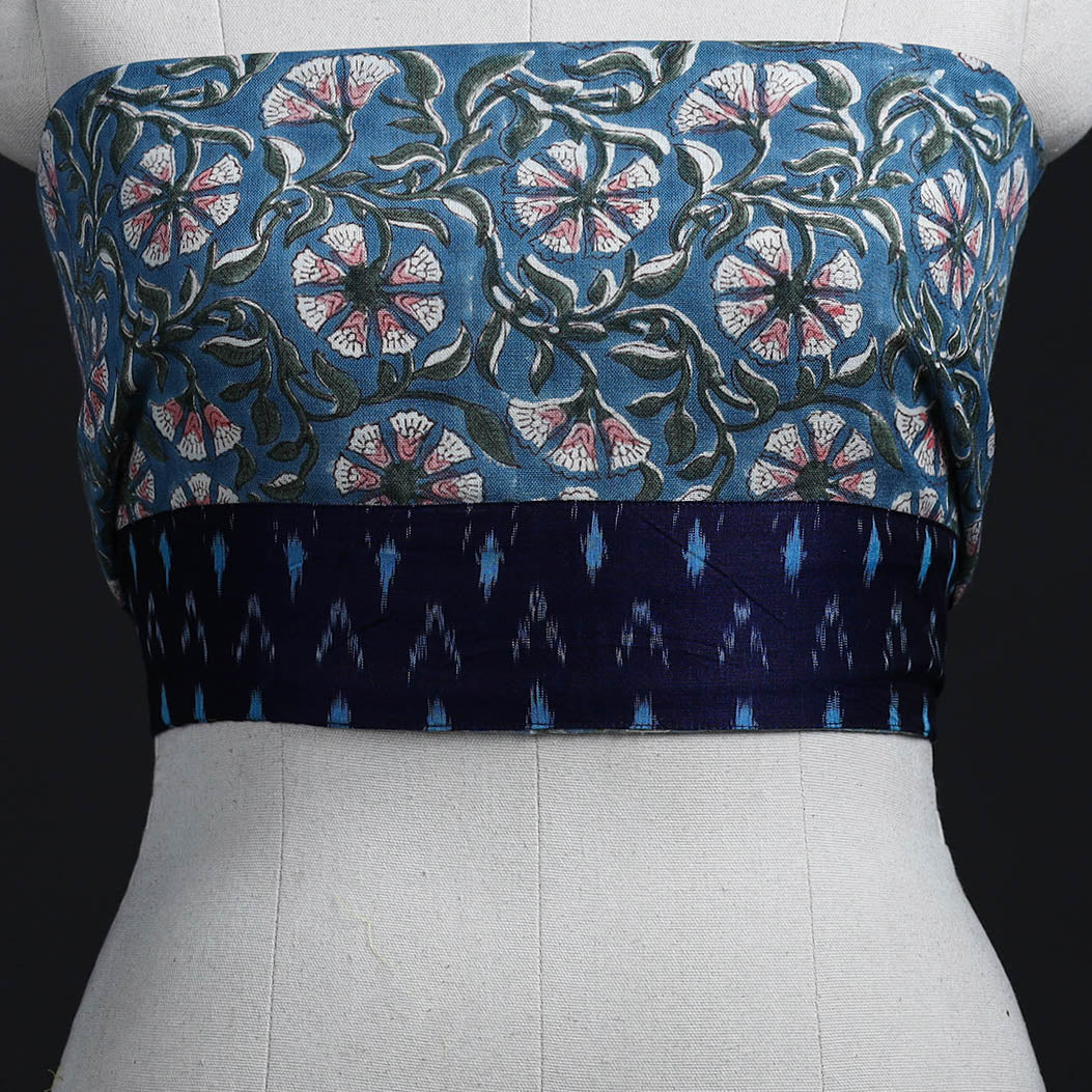 Blue - woollen sanganeri blouse piece 69 - handcrafted