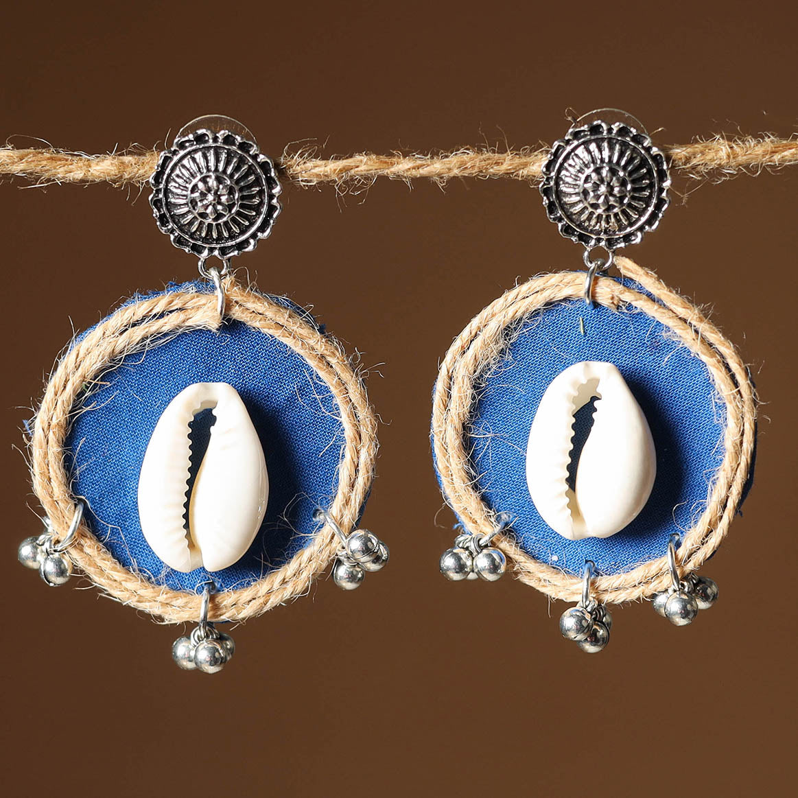 Blue Zahira Jute Fabart Handmade Earrings
