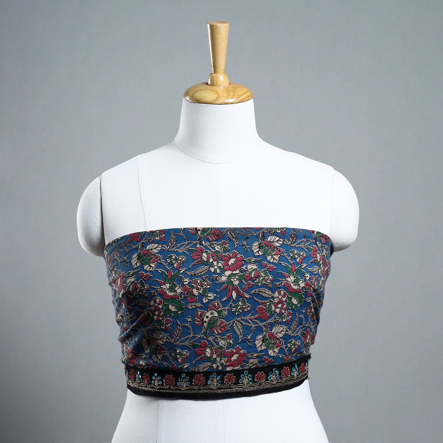 Blue - zardozi hand embroidered kalamkari cotton blouse