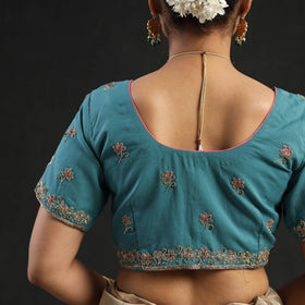 Buy Blue Zardozi Hand Embroidery Cotton Blouse Online