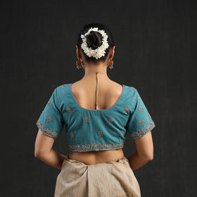 Buy Blue Zardozi Hand Embroidery Cotton Blouse Online