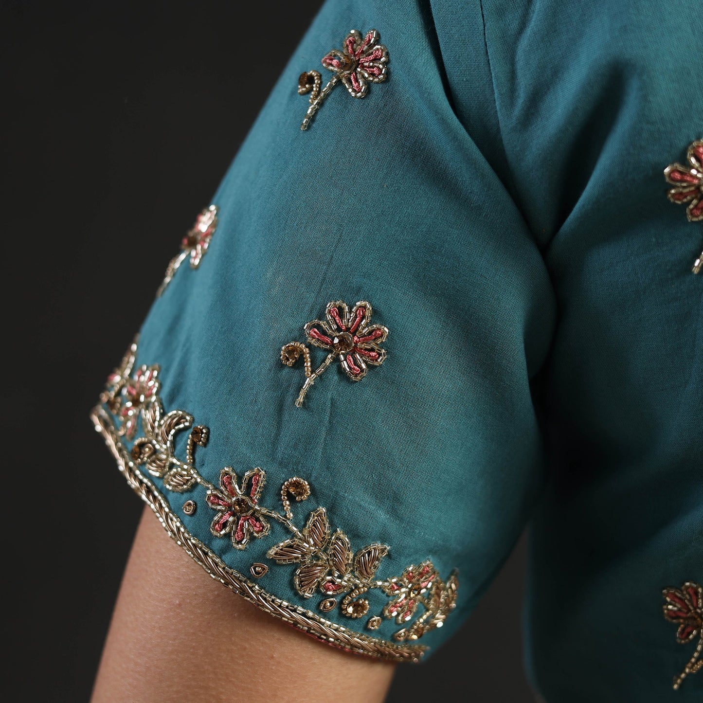 Buy Blue Zardozi Hand Embroidery Cotton Blouse Online