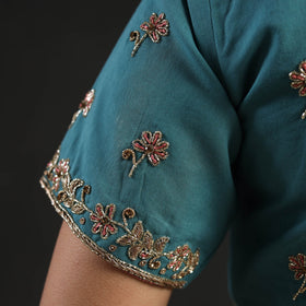 Buy Blue Zardozi Hand Embroidery Cotton Blouse Online