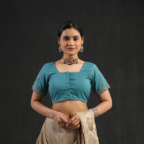 Buy Blue Zardozi Hand Embroidery Cotton Blouse Online